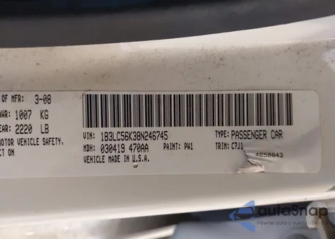 2008 Dodge Avenger Sxt z USA, uszkodzony, nr VIN 1B3LC56K38N246745